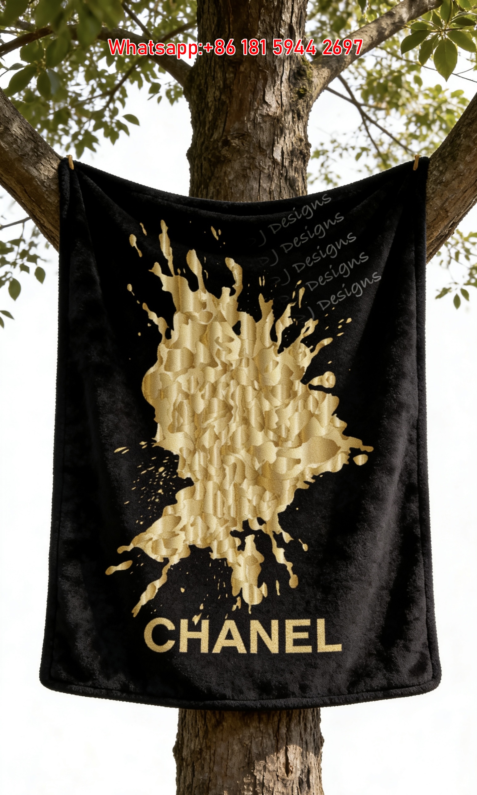 Chanel Gold Paint Splash Flannel Throw Blanket IMG_6877